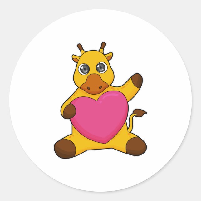 Pegatina Redonda Giraffe con corazón (Anverso)
