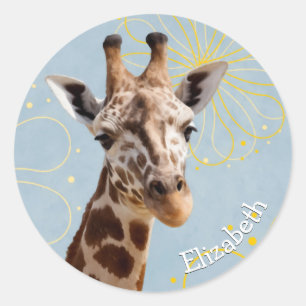 Pegatina Redonda Giraffe con el nombre del chica