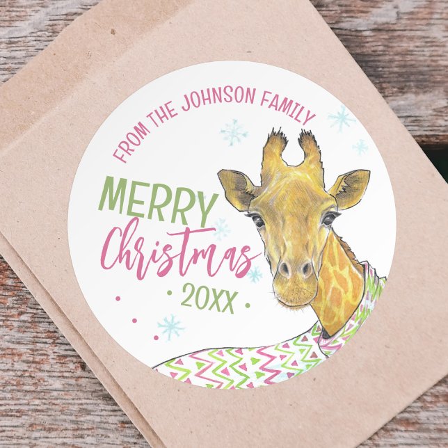 Pegatina Redonda Giraffe con el pañuelo de Navidades Aburrido arte  (Subido por el creador)