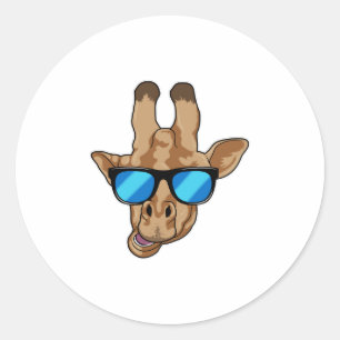 Pegatina Redonda Giraffe con gafas de sol