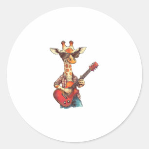 Pegatina Redonda Giraffe Con Gafas De Sol Tocando Músico De Guitarr