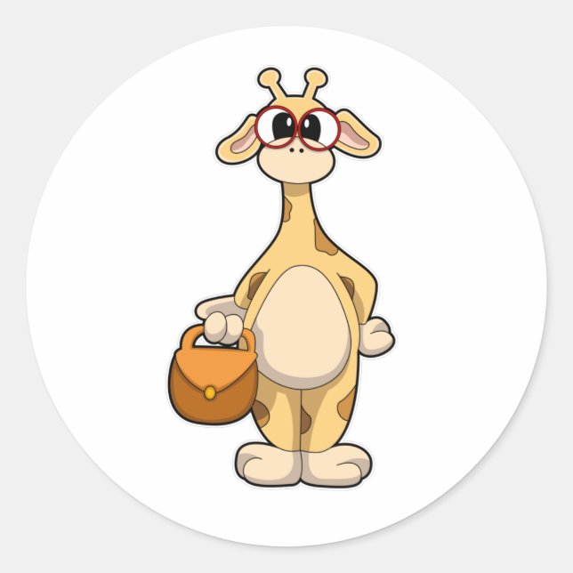 Pegatina Redonda Giraffe con gafas y bolsa (Anverso)