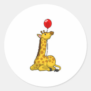Pegatina Redonda Giraffe con globo