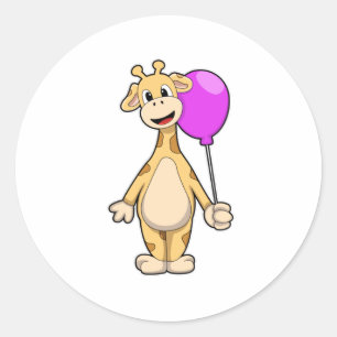 Pegatina Redonda Giraffe con globo
