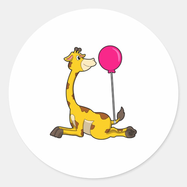 Pegatina Redonda Giraffe con globo (Anverso)