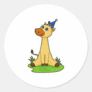 Pegatina Redonda Giraffe con gorra Fiesta