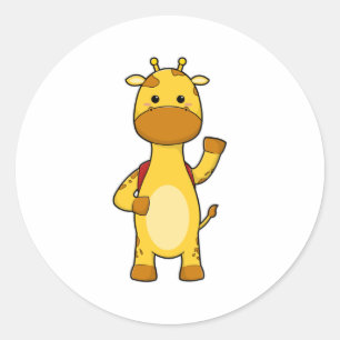 Pegatina Redonda Giraffe con mochila