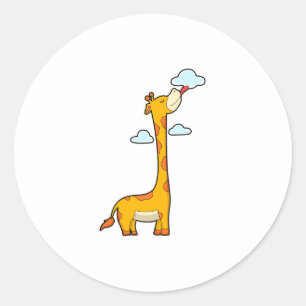 Pegatina Redonda Giraffe con nubes