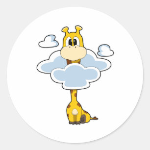 Pegatina Redonda Giraffe con nubes