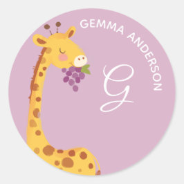 Pegatina Redonda Giraffe ・ Cuidado de guardería Alphabet Monogram C