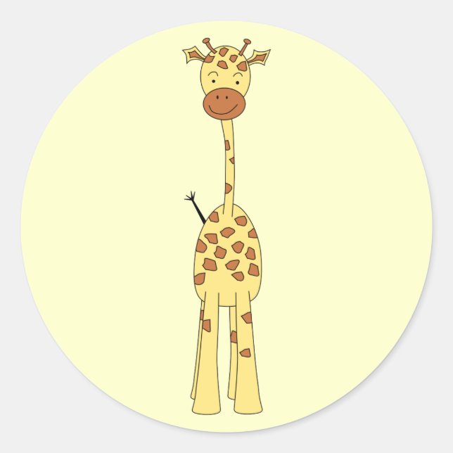 Pegatina Redonda Giraffe de Cute Alto. Personalizado Animal. (Anverso)