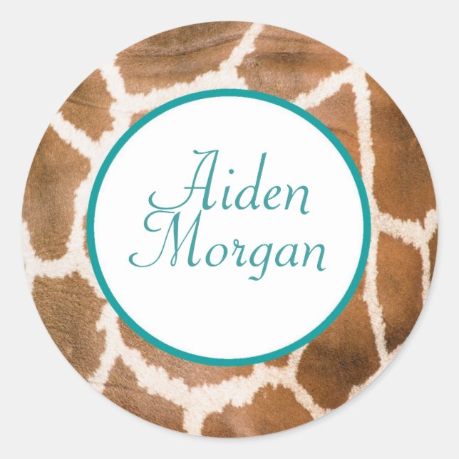 Pegatina Redonda Giraffe en azul - Personalizado (Anverso)