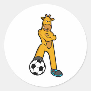Pegatina Redonda Giraffe en deportes con balón de fútbol