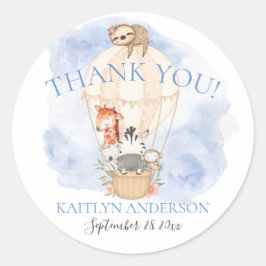 Pegatina Redonda Giraffe en globo cebra gracias chico Baby Shower