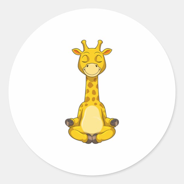 Pegatina Redonda Giraffe en la meditación del yoga (Anverso)