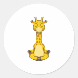 Pegatina Redonda Giraffe en la meditación del yoga