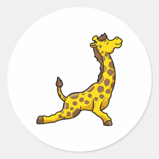 Pegatina Redonda Giraffe en los ejercicios de Stretching de Yoga en (Anverso)