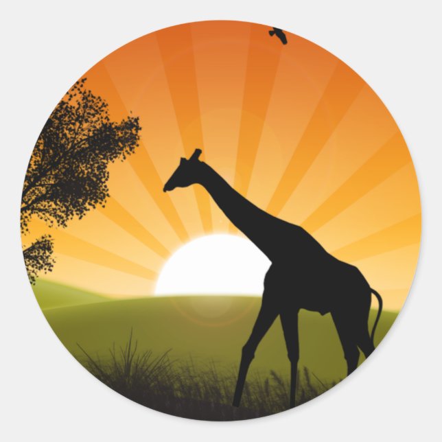 Pegatina Redonda Giraffe En Movimiento (Anverso)