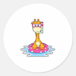 Pegatina Redonda Giraffe en Natación con Snorkel