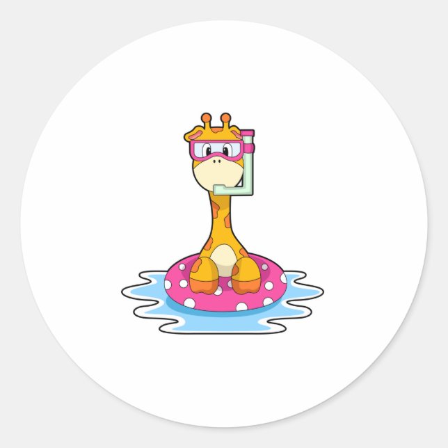 Pegatina Redonda Giraffe en Natación con Snorkel (Anverso)