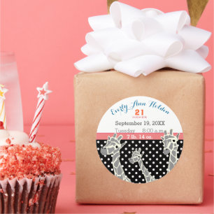 Pegatina Redonda Giraffe Familia Bebé Niña Registro de Nacimientos