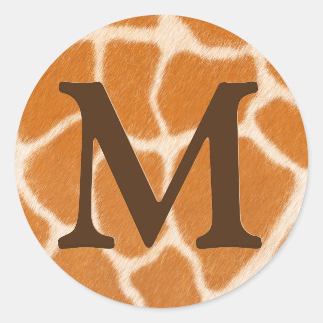 Pegatina Redonda Giraffe Fur Animal Print Dark Brown Monogramed (Anverso)