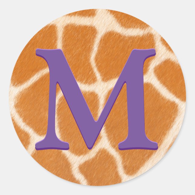 Pegatina Redonda Giraffe Fur Animal Print Dark Purple Monogramed (Anverso)