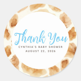 Pegatina Redonda Giraffe Fur Print Cute Brown Blue Gracias