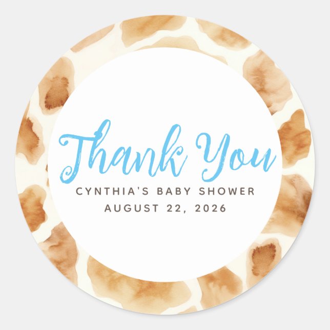 Pegatina Redonda Giraffe Fur Print Cute Brown Blue Gracias (Anverso)