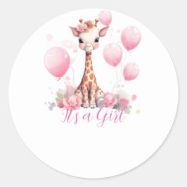 Pegatina Redonda Giraffe Girl Baby Shower Round Sticker