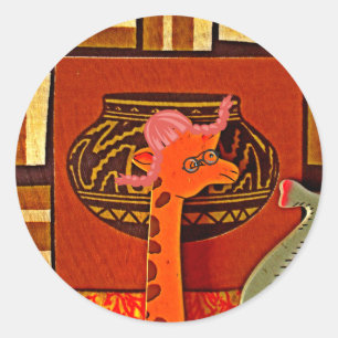 Pegatina Redonda Giraffe Gorra Art Print