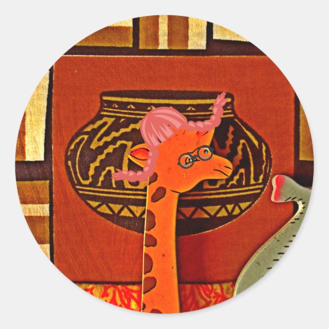 Pegatina Redonda Giraffe Gorra Art Print (Anverso)