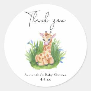 Pegatina Redonda Giraffe - gracias bebé ducha