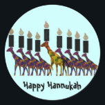 Pegatina Redonda Giraffe Hannukah Menorah<br><div class="desc">Ilustracion gráfico de una jirafa Hannukah menorah.</div>