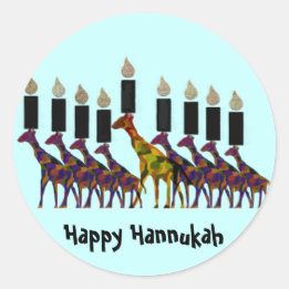 Pegatina Redonda Giraffe Hannukah Menorah