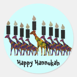 Pegatina Redonda Giraffe Hannukah Menorah