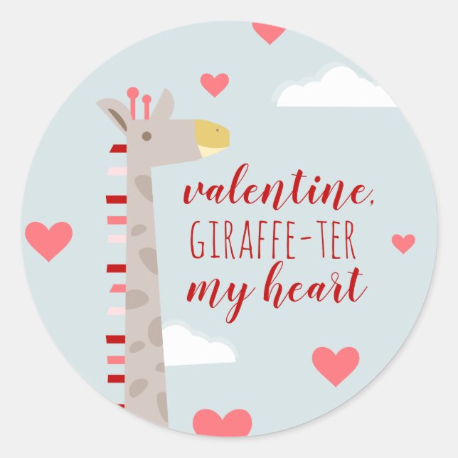 Pegatina Redonda Giraffe Heart Valentine Pun (Anverso)