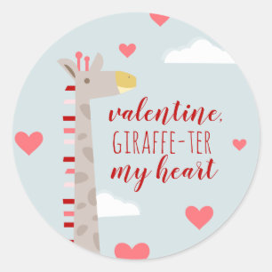 Pegatina Redonda Giraffe Heart Valentine Pun