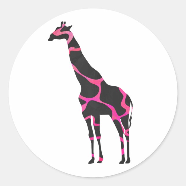 Pegatina Redonda Giraffe Hot Pink and Black Silhouette (Anverso)