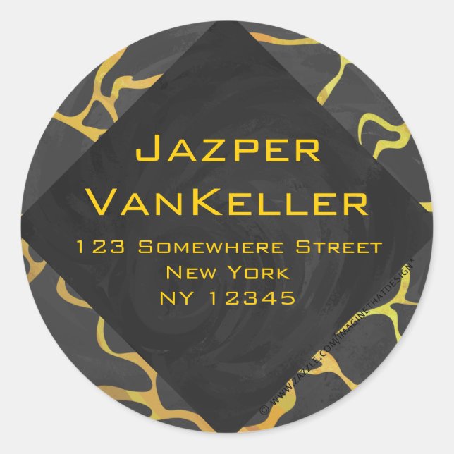 Pegatina Redonda Giraffe Impresión negra y amarilla (Anverso)