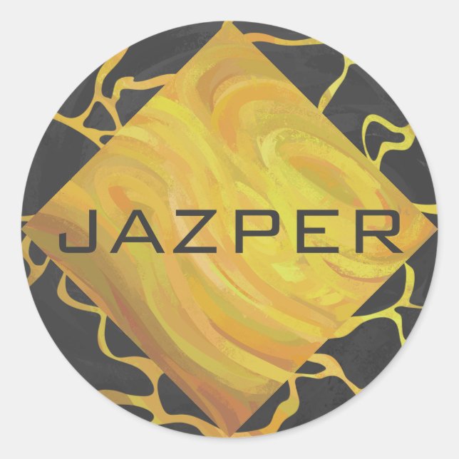 Pegatina Redonda Giraffe Impresión negra y amarilla (Anverso)