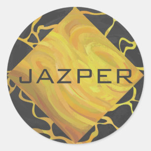 Pegatina Redonda Giraffe Impresión negra y amarilla