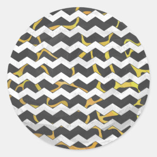 Pegatina Redonda Giraffe Impresión negra y amarilla