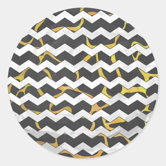 Pegatina Redonda Giraffe Impresión negra y amarilla (Anverso)