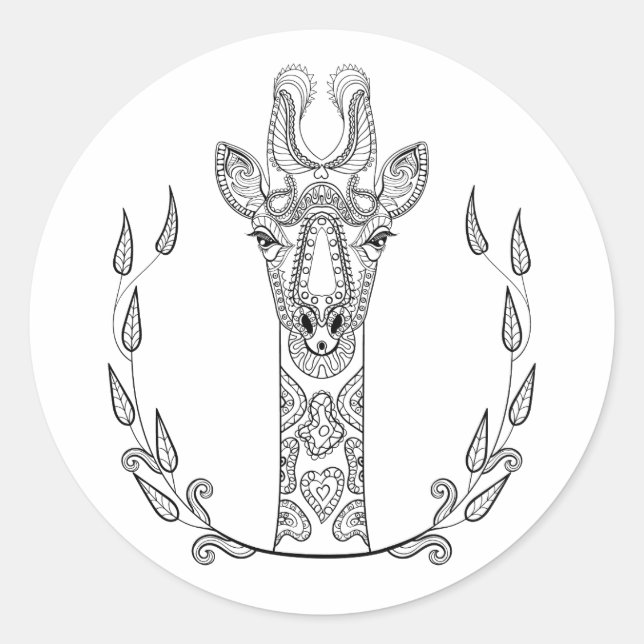 Pegatina Redonda Giraffe inspirada (Anverso)