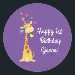Pegatina Redonda Giraffe Kids Birthday Fiesta Cute<br><div class="desc">¡Esta adorable jirafa está aquí para el cumpleaños de su hijo! ¡Funciona bien para una fiesta de primer cumpleaños de niños lindos, un fiesta de zoológico o sólo un niño que ama las jirafas a cualquier edad! ¡El adorable bebé animal está usando un pequeño gorra fiesta para ayudar a celebrar!...</div>
