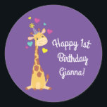Pegatina Redonda Giraffe Kids Birthday Fiesta Cute<br><div class="desc">¡Esta adorable jirafa está aquí para el cumpleaños de su hijo! ¡Funciona bien para una fiesta de primer cumpleaños de niños lindos, un fiesta de zoológico o sólo un niño que ama las jirafas a cualquier edad! ¡El adorable bebé animal está usando un pequeño gorra fiesta para ayudar a celebrar!...</div>