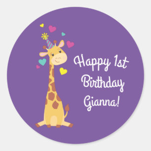 Pegatina Redonda Giraffe Kids Birthday Fiesta Cute