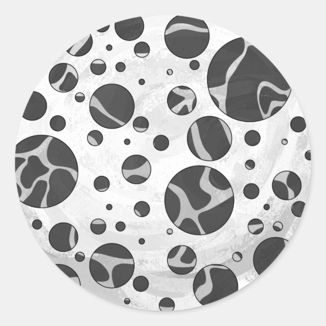 Pegatina Redonda Giraffe Polka Dot Black and Light Gray Print (Anverso)