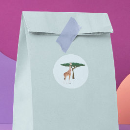 Pegatina Redonda Giraffe Por Un Árbol